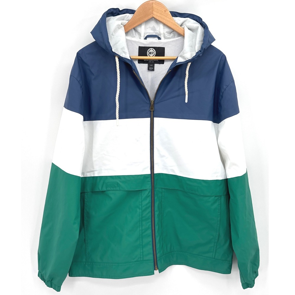 Weatherproof Colorblock Windbreaker Rain Jacket Large Coastal Preppy Hiking